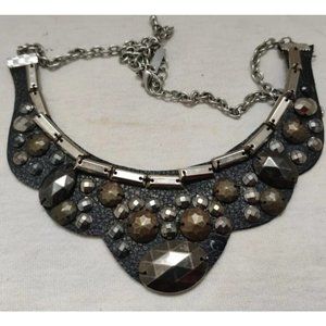 Daisy Fuentes Beaded Leather Bib Necklace 19" with 3" Extender Black Sil…